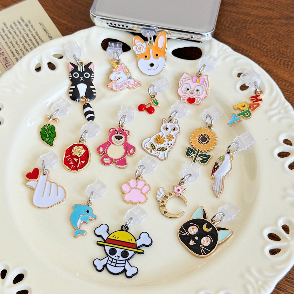 Kawaii จี้โทรศัพท์ปลั๊กฝุ่นแจ็คป้องกันฝุ่น Stopper Anti Dust Cap ชาร์จพอร์ตปลั๊กสําหรับ iPhone สําหรับ Samsung Type-C