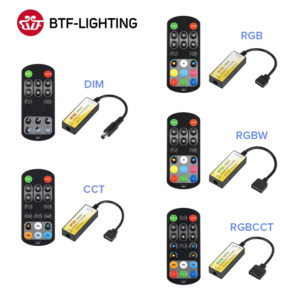 BTF-LIGHTING PWM ตัวควบคุม LED 2.4GHz RF อุปกรณ์ควบคุมระยะไกล สําหรับแถบไฟ LED สีเดียว CCT RGB RGBW RGBCCT
