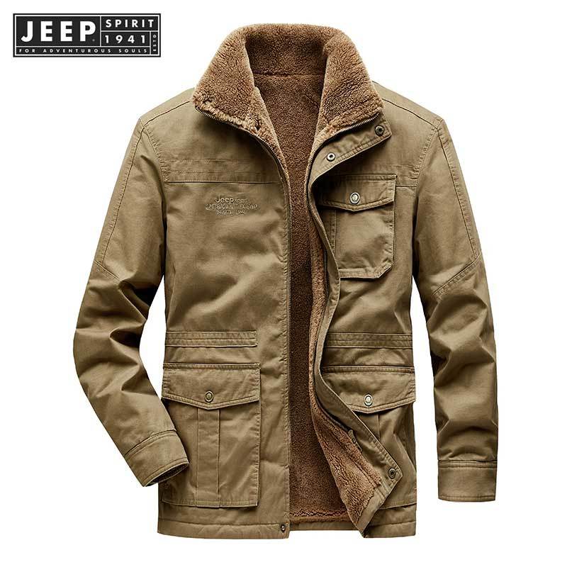 Jeep SPIRIT 1941 ESTD 2025 เสื้อแจ็คเก็ตชุดทํางานที่อบอุ่นหนากํามะหยี่ใหม่