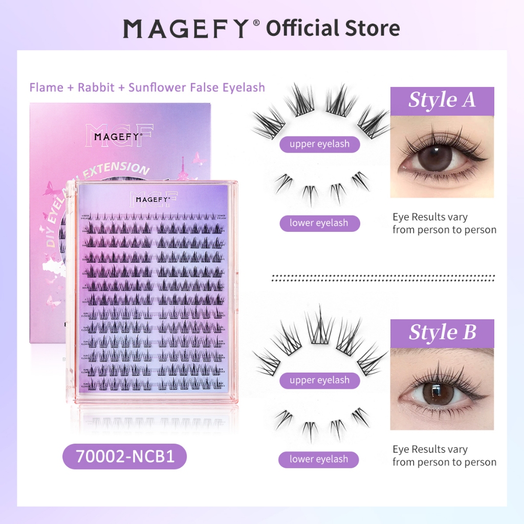Magefy 162pcs กราฟต์ขนตาปลอม 2 สไตล์ 144 ชิ้นขนตาบน 18 ชิ้นขนตาล่าง 3D ขนตา fales ธรรมชาติ