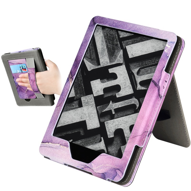 เคสขาตั้ง Slimshell สีสันสดใสสําหรับ Kindle Paperwhite 12/11/10/7/6/5th ฝาครอบหนัง PU พรีเมี่ยมสําหรับพร้อมช่องเสียบการ์ดและสายคล้องมือ