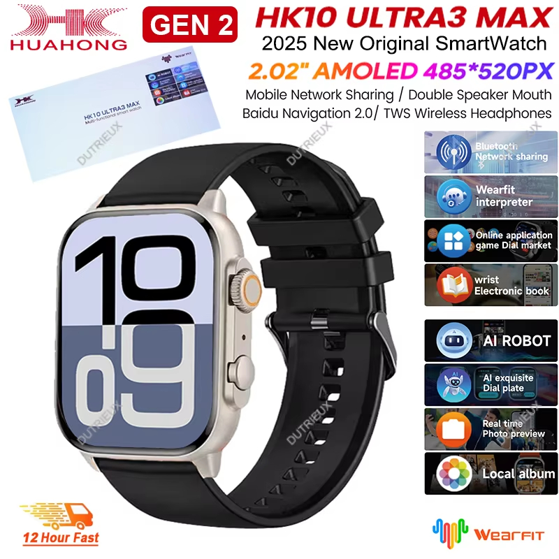 2025 Original HK10 Ultra 3 MAX SmartWatch ใหม่ล่าสุด 4GB ROM AI ROBOT AMOLED G-Sensor ChatGPT NFC เข
