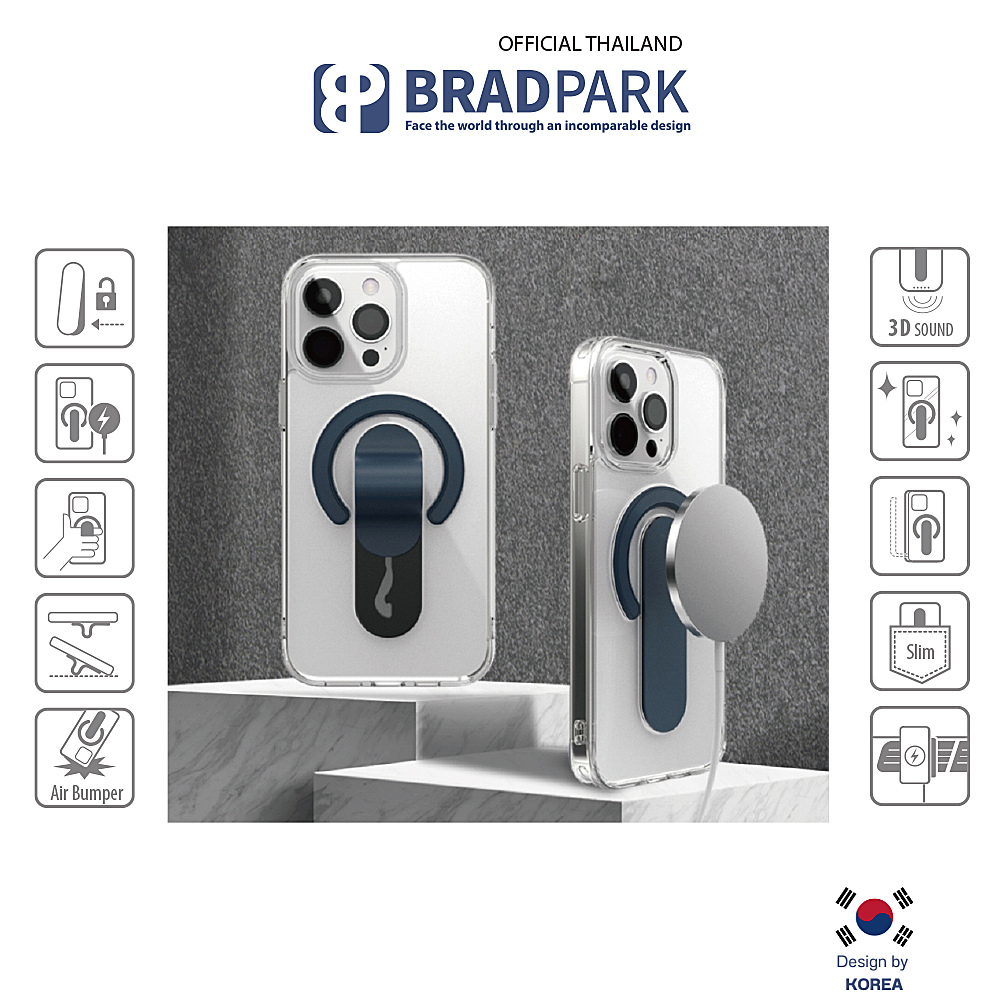 BRADPARK Macgrip Clear Case (BP 6B) Magnetic สมาร์ทโฟนเคสใสพร้อม Grip & Stand สําหรับ iPhone 13 I 13