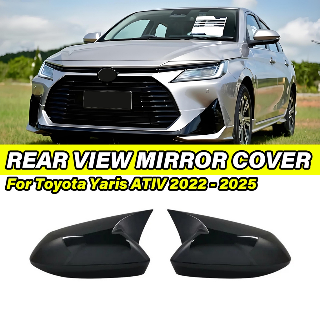 สําหรับ โตโยต้า Toyota Yaris ATIV 2022 2023 2024 2025 ด้านข้างย้อนกลับกระจกหมวกด้านหลังดูกระจกตัดรถอุปกรณ์เสริม ม สไตล์ฮอร์นคู่ฝาครอบกระจกมองหลัง