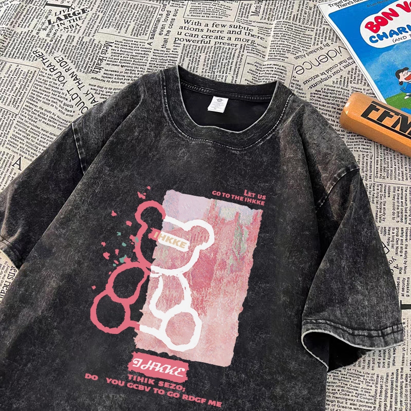 Pofloret เสื้อหมีวินเทจ oversize ผ้าคอตตอน แฟชั่น สไตล์ฮิปฮอป เรโทร #Y0815