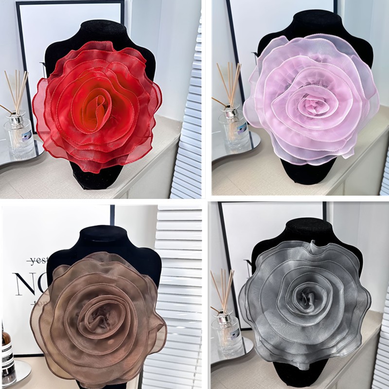 ประดิษฐ์ดอกกุหลาบแพทช์หน้าอกดอกไม้ 3D ผ้า Organza งานแต่งงานชุดราตรีตกแต่ง DIY เย็บ Applique