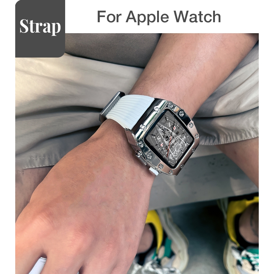 ผู้ชายที่กําหนดเองดัดแปลงอลูมิเนียมนาฬิกาเคสซิลิโคนShock-End Feeling + สําหรับApple Watch SE3 S9 S8 