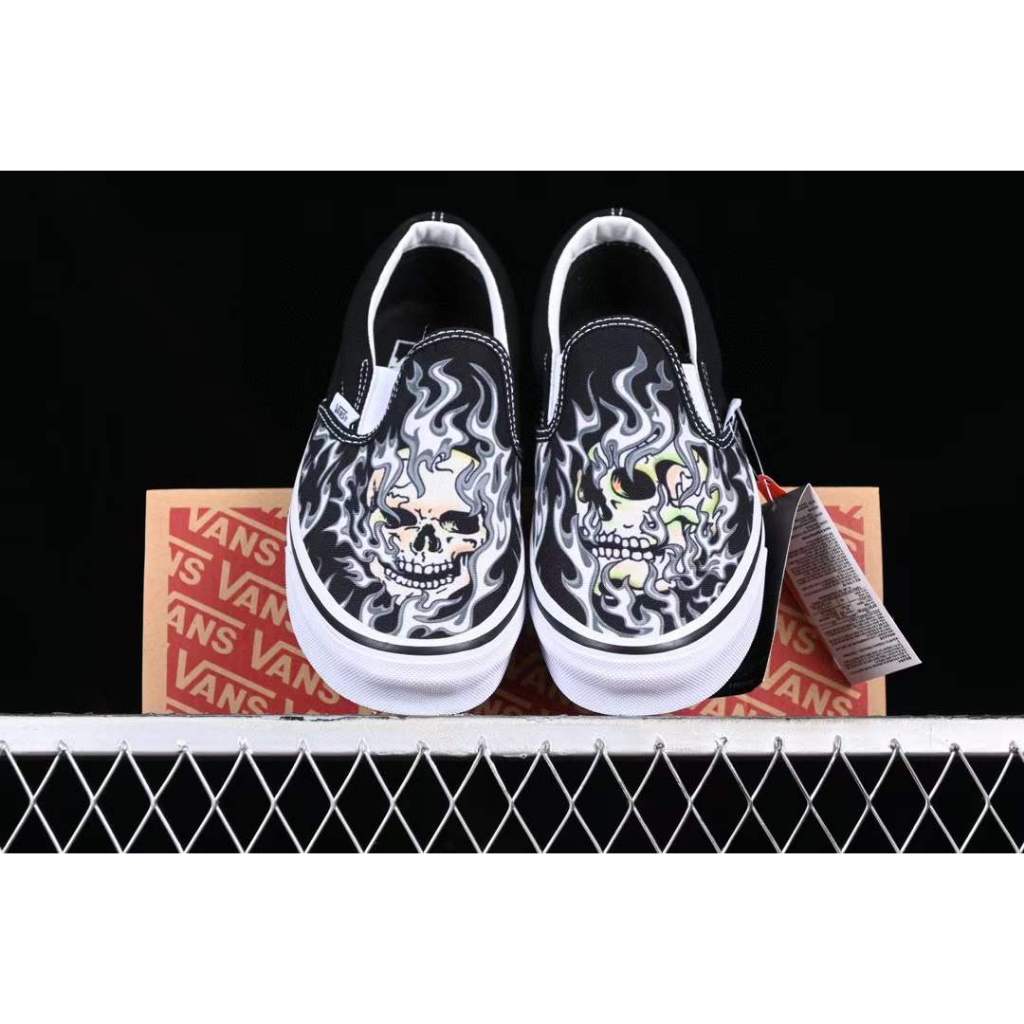Ns Classic Slip On Flame Skull Punk Rock Flame Skull Lazy Set Low cut Casual Board Shoes-M126 ราคา ถูกที่สุด ดีลบีเคเค แกลเลอรีภาพที่ 4