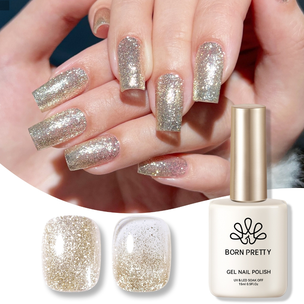 Born PRETTY 15ml Platinum Gold Gel ยาทาเล็บ Glitter เล็บเจลกึ่งถาวร Soak Off UV LED เคลือบเงา