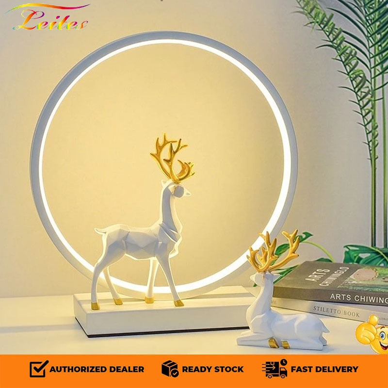 ( จัดส่งทันที)โคมไฟตั้งโต๊ะ นอร์ดิก LED วงแหวนสีขาว ห้องนอน ไฟข้างเตียง ประหยัดพลังงาน โคมไฟในห้องรับแขก