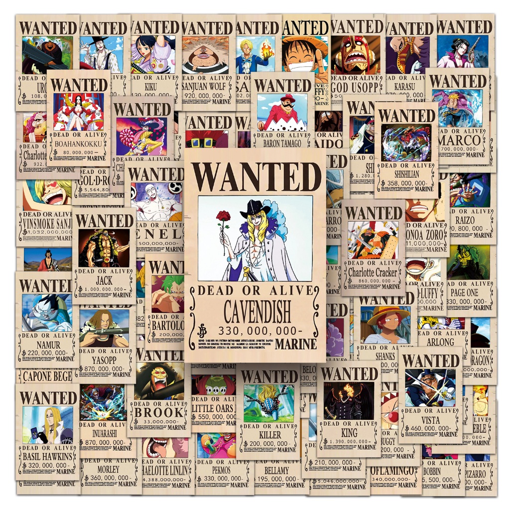100 ชิ้นใหม่อะนิเมะ ONEPIECE Wanted โปสเตอร์ Graffiti สติกเกอร์กันน้ํา DIY สําหรับเคสโทรศัพท์แล็ปท็อปหมวกกันน็อครถสติกเกอร์ Creative Home Decal