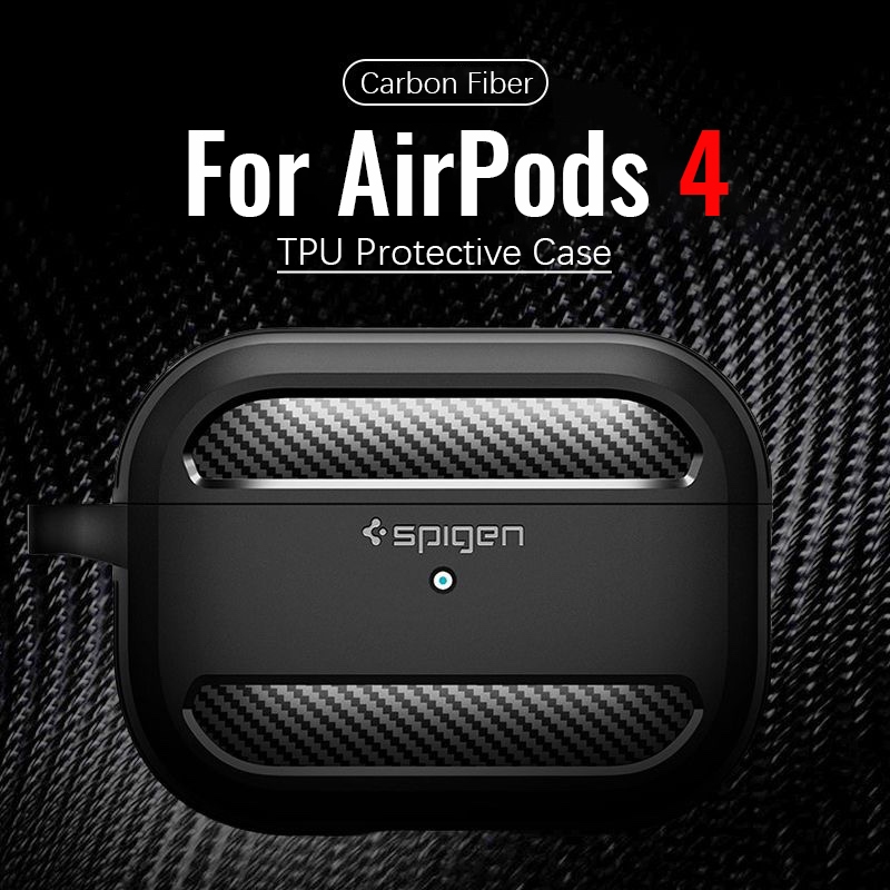 Sgp Spi Gen เกราะที่ทนทานคาร์บอนไฟเบอร์เคสซิลิโคนสําหรับ AirPods 4 พร้อมเคสตัดเสียงรบกวนแบบแอคทีฟ (2024) เคสป้องกันสําหรับ AirPods Pro 2nd ฝาครอบพร้อมพวงกุญแจโลหะ