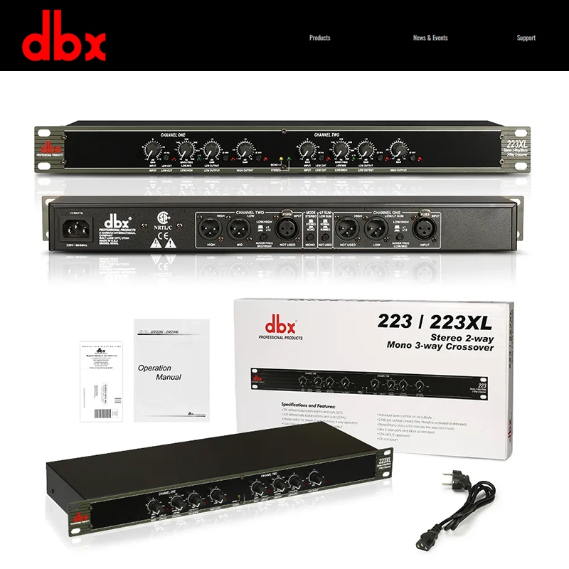 Dbx 223XL/223XS ครอสโอเวอร์อิเล็กทรอนิกส์ระดับมืออาชีพ, สองช่องสองช่องสองช่อง, วงความถี่ต่ําสูง, โปรเซสเซอร์เสียงเวที