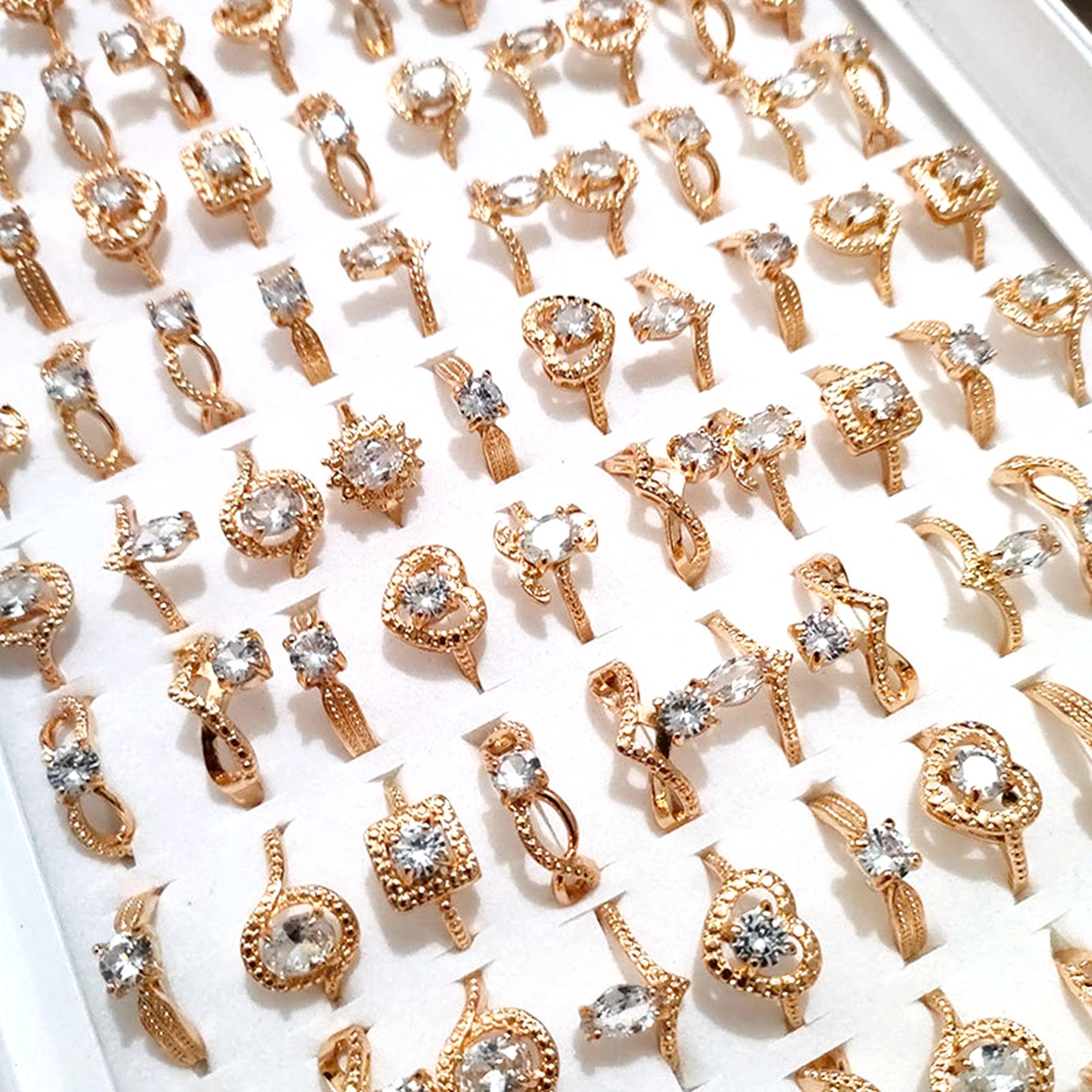 30pcs Elegant แหวนผู้หญิงเงิน/ทองสีประกาย Cubic Zirconia หินแฟชั่นเครื่องประดับ