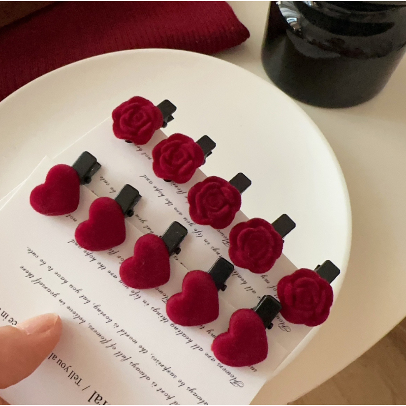 Bingo Plucked Camellia Love กิ๊บติดผมสําหรับผู้หญิงแฟชั่นกิ๊บติดผมสีแดง