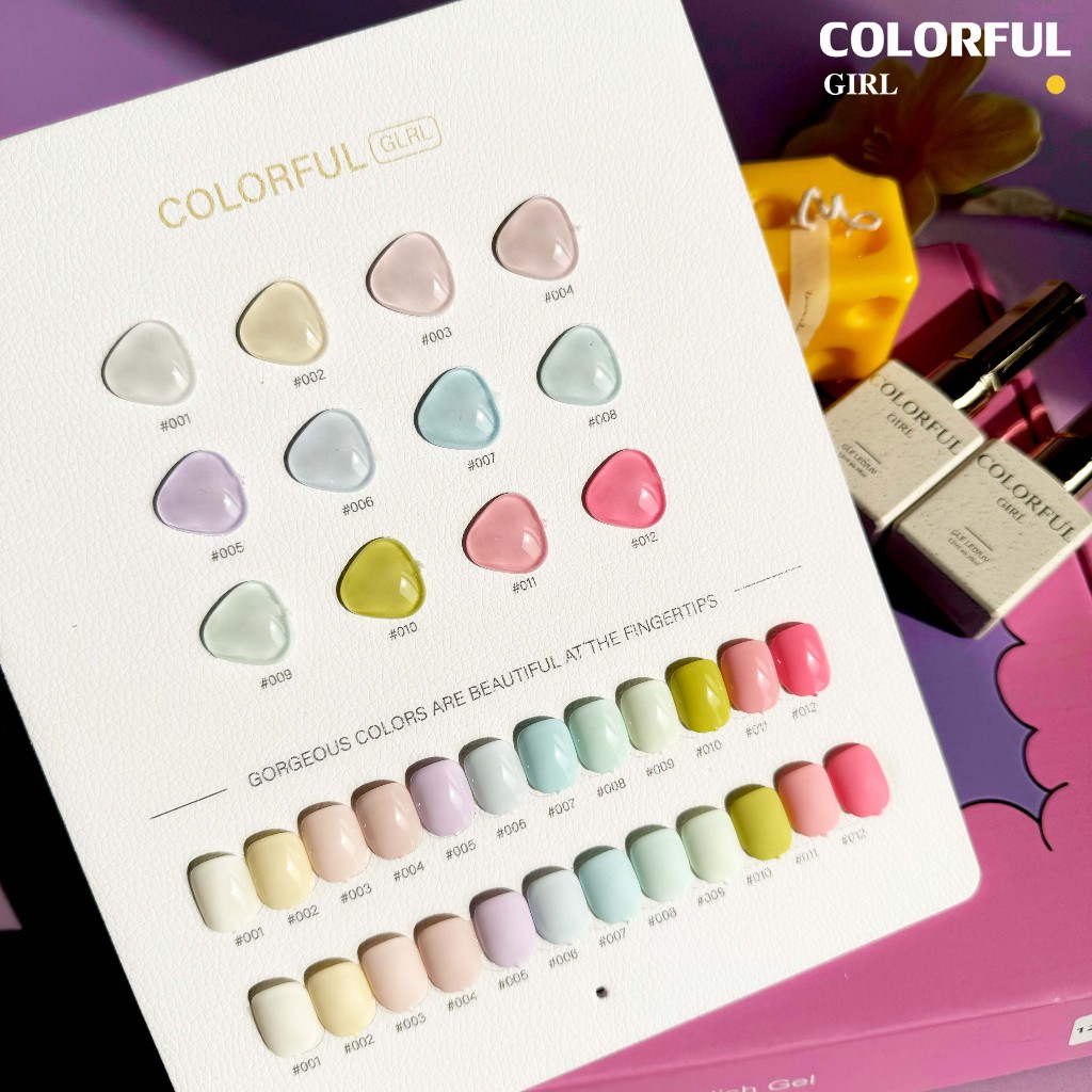 【พร้อมส่ง】 สีทาเล็บเจล Colorful girl สี （ Colorful girl)  สีเจล Macaron 12สี Macaron+แถมชาทสีฟร