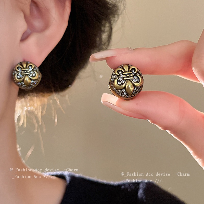 [Jewbeauty]ต่างหูวินเทจ Zircon Iris หัวเข็มขัดหู ต่างหูสไตล์วินเทจ ต่างหูสไตล์บุคลิกภาพ