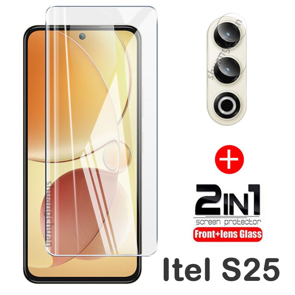 2 in 1 สําหรับ Itel S25 กระจกนิรภัย S23 S24 S25 Clear Screen Protector ฟิล์มด้านหน้า + ฟิล์มเลนส์กล้