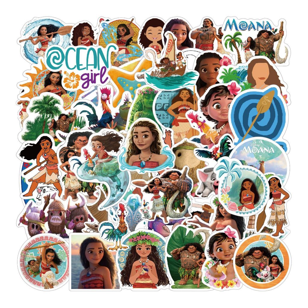 สติกเกอร์ PVC ลายการ์ตูน Moana กันน้ํา สําหรับติดตกแต่งรถยนต์ จํานวน 50 ชิ้น