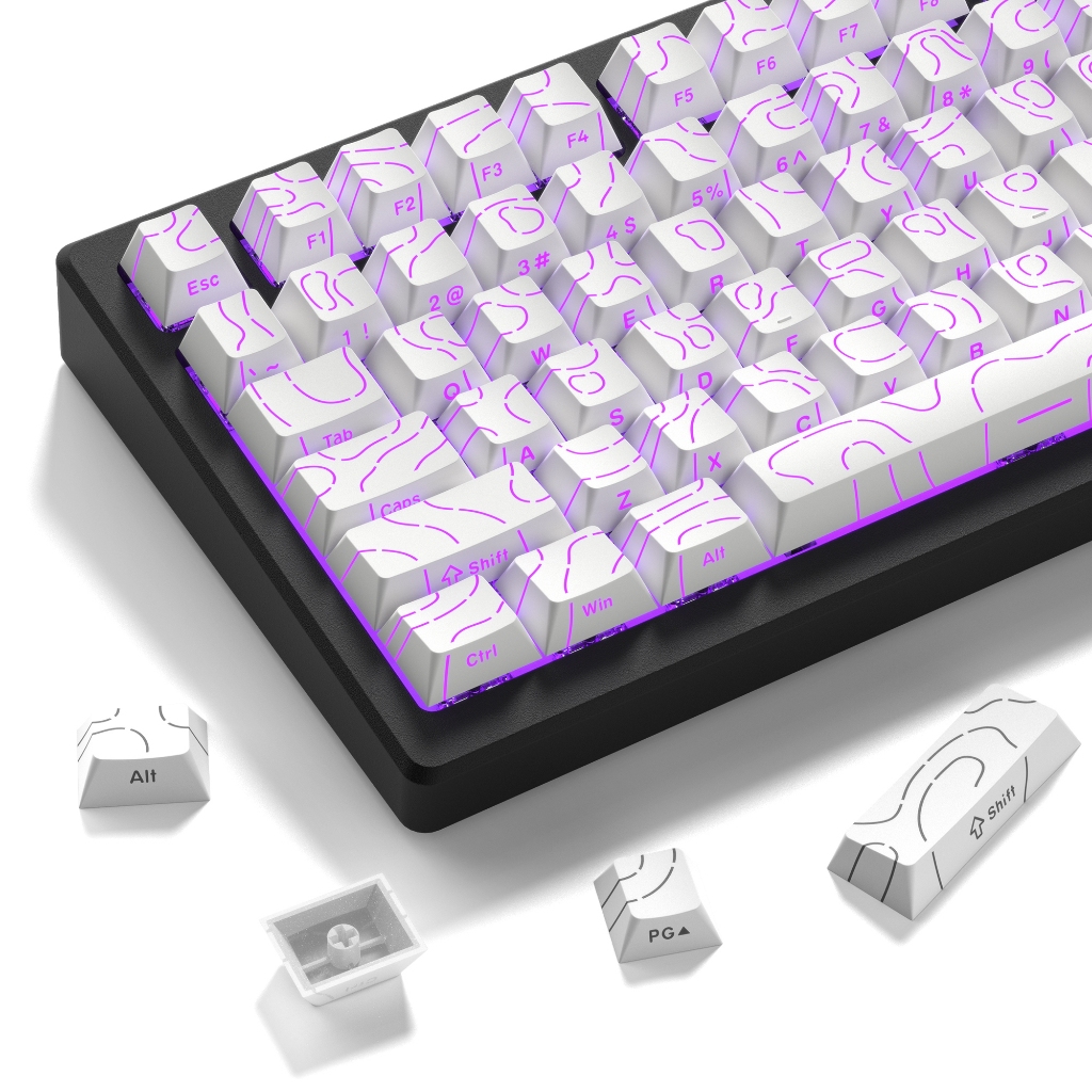 Womier 97 คีย์สีขาว Shine ผ่าน Double Shot PBT Keycaps โปรไฟล์เชอร์รี่ชุดที่กําหนดเอง