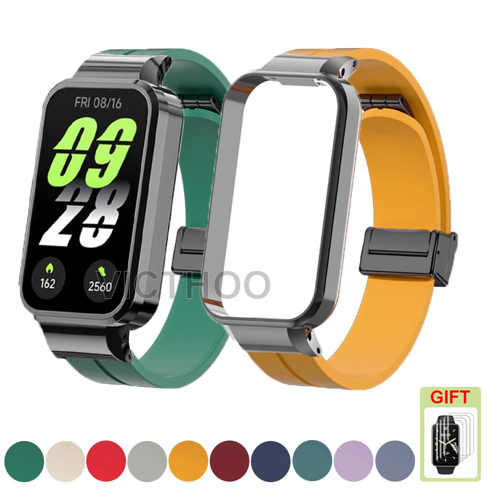 สายรัดซิลิโคนอ่อนนุ่ม + เคสโลหะสําหรับ Xiaomi Smart Band 9 8 Active/Redmi Smart Band 3 2