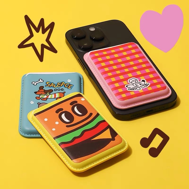 ส่วนบุคคลแฮมเบอร์เกอร์ลูกสุนัขรูปแบบกระเป๋าสตางค์ผู้ถือบัตรสําหรับiphone 15pro 15promax 14 14promax 14 Pro 16 16plus 16 Pro Max 13 12Pro 11