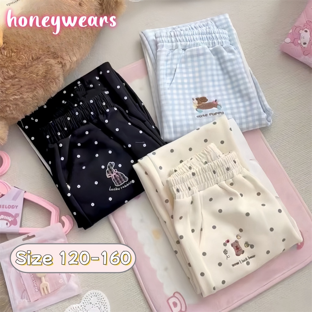 honeywears⚡️พร้อมส่ง⚡️กางเกงลำลองแฟชั่นเด็กผู้หญิง ขายาวทรงตรง น่ารักใส่สบาย ฤดูร้อน ไซส์ 120-160