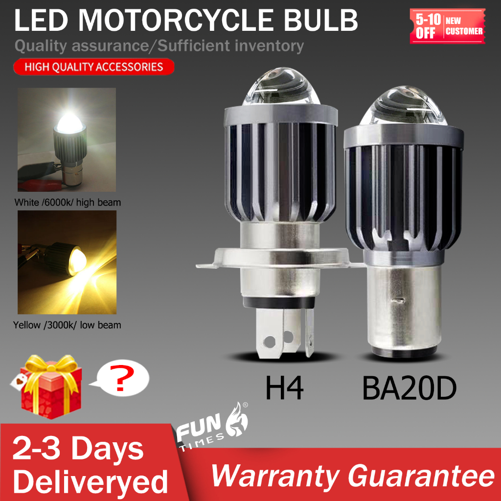 หลอดไฟหน้ารถจักรยานยนต์ ไฟหน้ารถมอเตอร์ไซด์ H6 H4 LED Hi Lo beam Moto LED 3000K 6000K