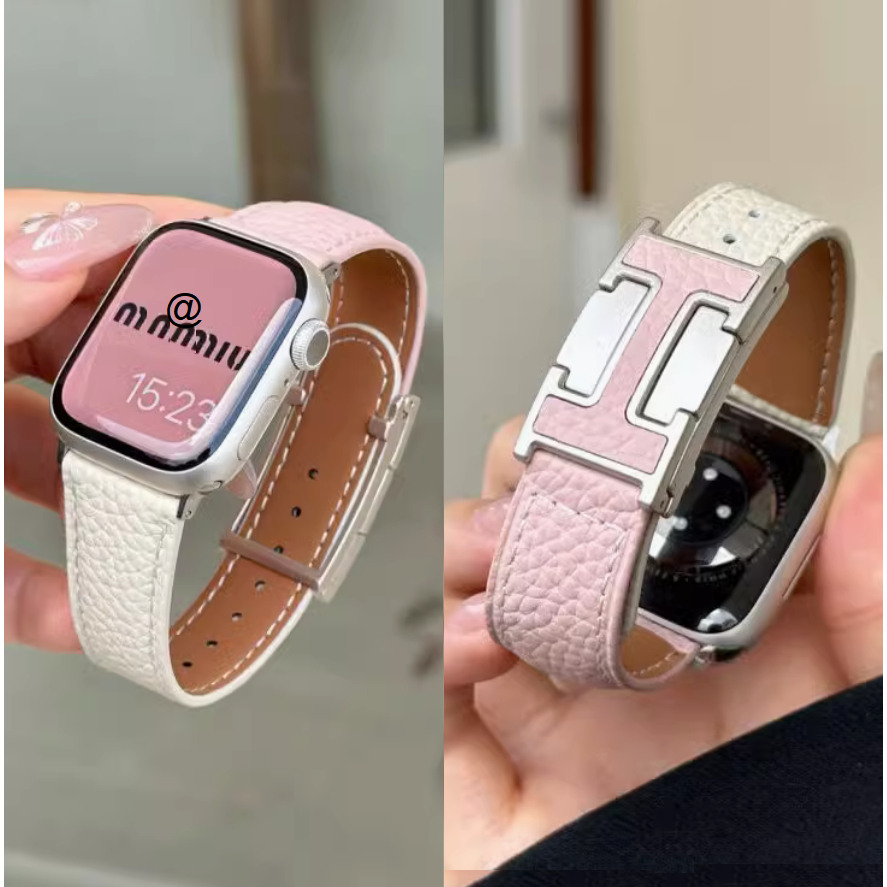 Leather Magnetic H Buckle Watch Strap สาย i Watch Strap Bracelet Series10 9 8 7654321,se,Ultra 2 Str