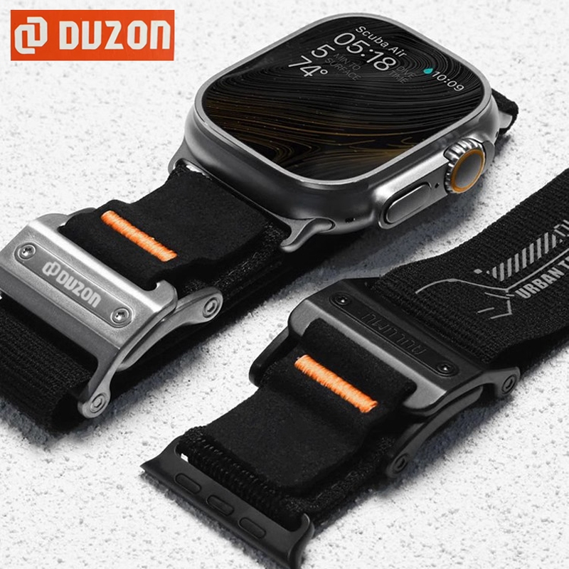 Duzon Velcro สายรัดไนลอนแม่เหล็กสําหรับ iWatch 46mm Series 10 Ultra2 49mm 45mm 44mm Watchband Adventurous Ultra Breathable Nylon Band สําหรับ iWatch 41mm 40mm Series 9 8 7 6 5 4 SE2