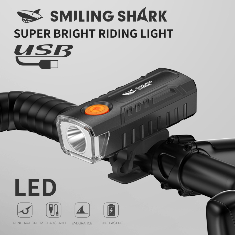 SmilingShark QXD433 ไฟจักรยาน มุมขนาดใหญ่ 90° ฟลัดไลท์ ซุปเปอร์ไบรท์ ไฟจักรยาน 4โหมด ชาร์จ USB ได้ น้ำหนักเบา กันน้ำสำหรับการขี่จักรยานกลางคืนที่ปลอดภัย