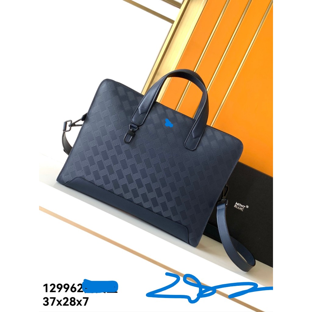 2025 สินค้าใหม่ กระเป๋าเอกสารหนังแท้ 129962 ซีรีส์แฟชั่นสีฟ้าพรีเมี่ยม