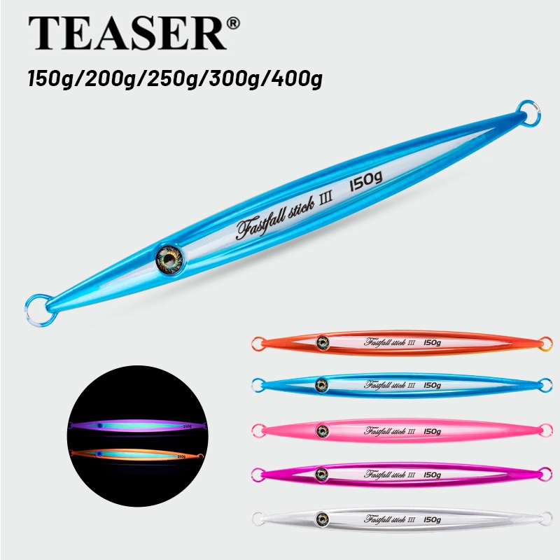 TEASER【J104】150g 200g 250g 300g 400g ขนาดใหญ่แนวตั้งโลหะ Jigs Deep Sea Fishing Lure Sinking น้ําเค็ม Jigging Lure Hard เหยื่อไม่มี Assist Hooks