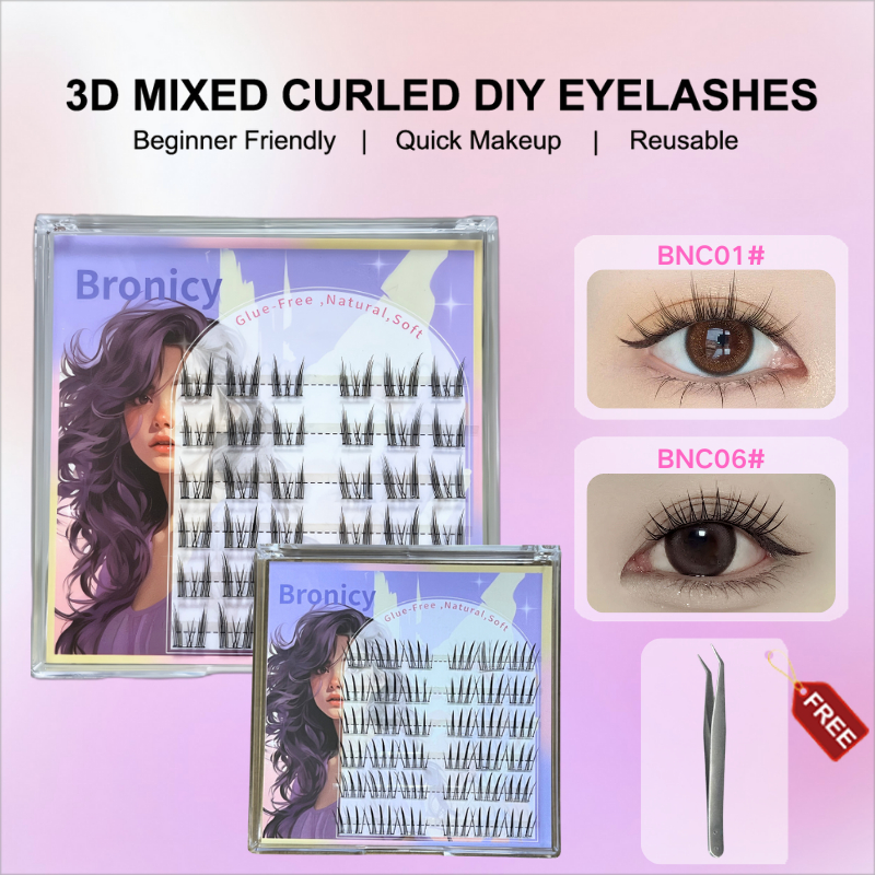 Bronicy ขนตาปลอม 3D แบบช่อ มีกาวในตัว ต่อขนตาธรรมชาติ ตาโต ติดทน เหมาะสำหรับมือใหม่