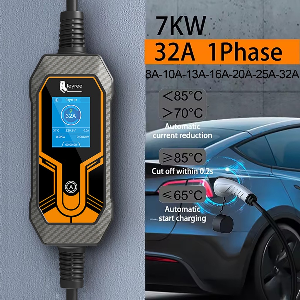 ใหม่ feyree แบบพกพา EV Charger Type2 ปรับกระแสได้ 32A7KW CEE ซ็อกเก็ต EVSE สําหรับรถยนต์ไฟฟ้ารถ Char