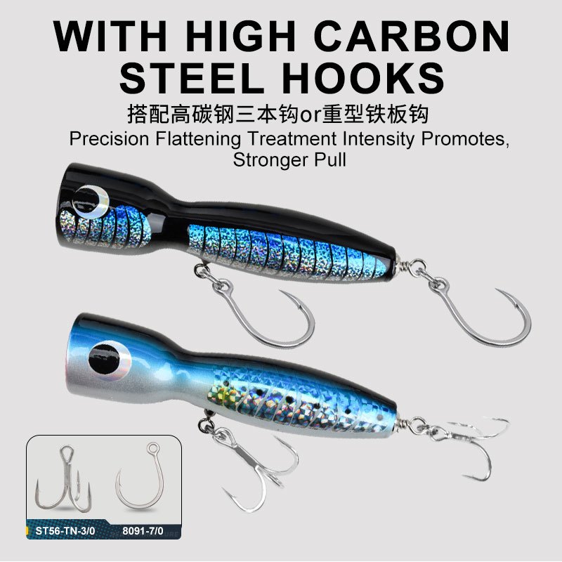 TEASER【WD105】1PC ±120g ±19 ซม.ไม้ขนาดใหญ่ประดิษฐ์ Popper Fish Lure Topwater จําลองเหยื่อตกปลาทะเลรอก 8091-5X เดี่ยวตะขอหนัก
