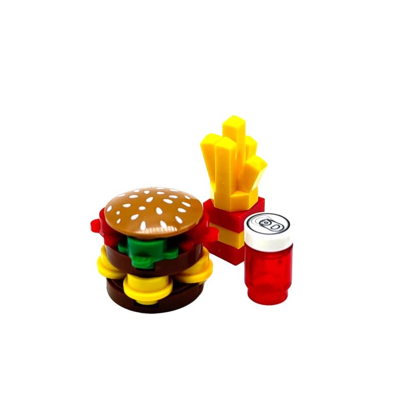 Moc อาหาร Building Blocks อุปกรณ์ครัวแฮมเบอร์เกอร์พิซซ่า Fries อิฐของเล่นตะกร้าอะไหล่