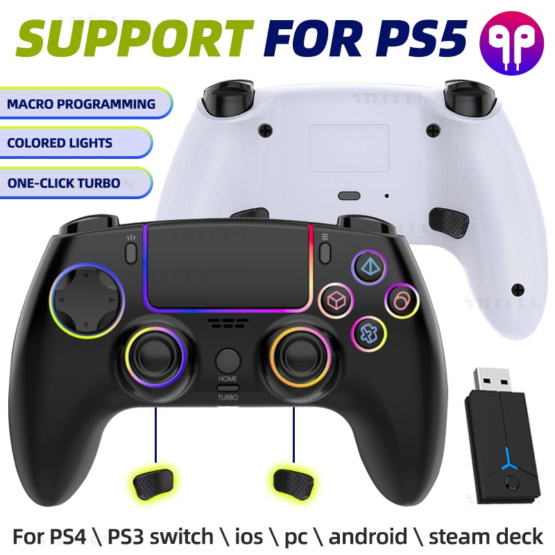 2025 NEW PS5 จอยเกมส์ pc  Vilcorn RGB Light Effect ถุงมือเล่นเกม คอนโทรลเลอร์ไร้สายสําหรับ PS5/PS4/PS3/สวิตช์/PC/Steam Deck Turbo Dual Vibration Gamepad สําหรับ PS5/MAC OS/โทรศัพท์มือถือ