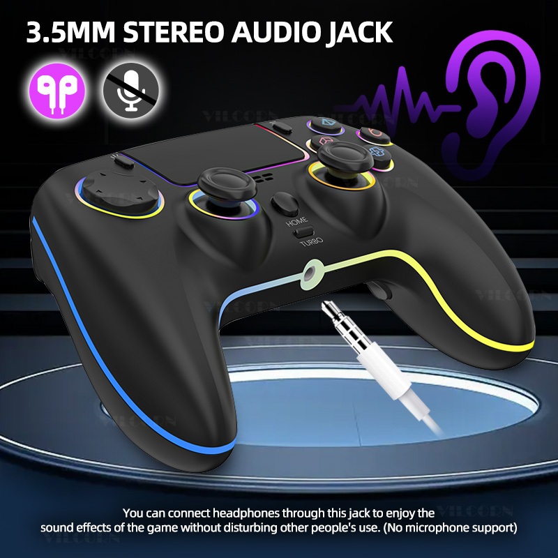 2025 NEW PS5 จอยเกมส์ pc  Vilcorn RGB Light Effect ถุงมือเล่นเกม คอนโทรลเลอร์ไร้สายสําหรับ PS5/PS4/PS3/สวิตช์/PC/Steam Deck Turbo Dual Vibration Gamepad สําหรับ PS5/MAC OS/โทรศัพท์มือถือ