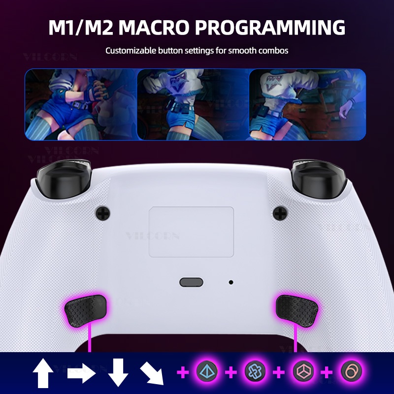 2025 NEW PS5 จอยเกมส์ pc  Vilcorn RGB Light Effect ถุงมือเล่นเกม คอนโทรลเลอร์ไร้สายสําหรับ PS5/PS4/PS3/สวิตช์/PC/Steam Deck Turbo Dual Vibration Gamepad สําหรับ PS5/MAC OS/โทรศัพท์มือถือ
