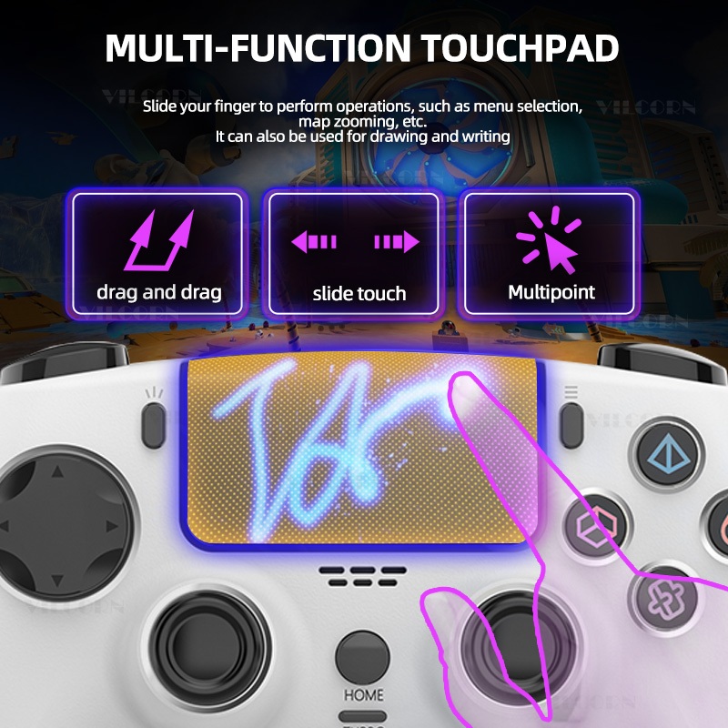 2025 NEW PS5 จอยเกมส์ pc  Vilcorn RGB Light Effect ถุงมือเล่นเกม คอนโทรลเลอร์ไร้สายสําหรับ PS5/PS4/PS3/สวิตช์/PC/Steam Deck Turbo Dual Vibration Gamepad สําหรับ PS5/MAC OS/โทรศัพท์มือถือ
