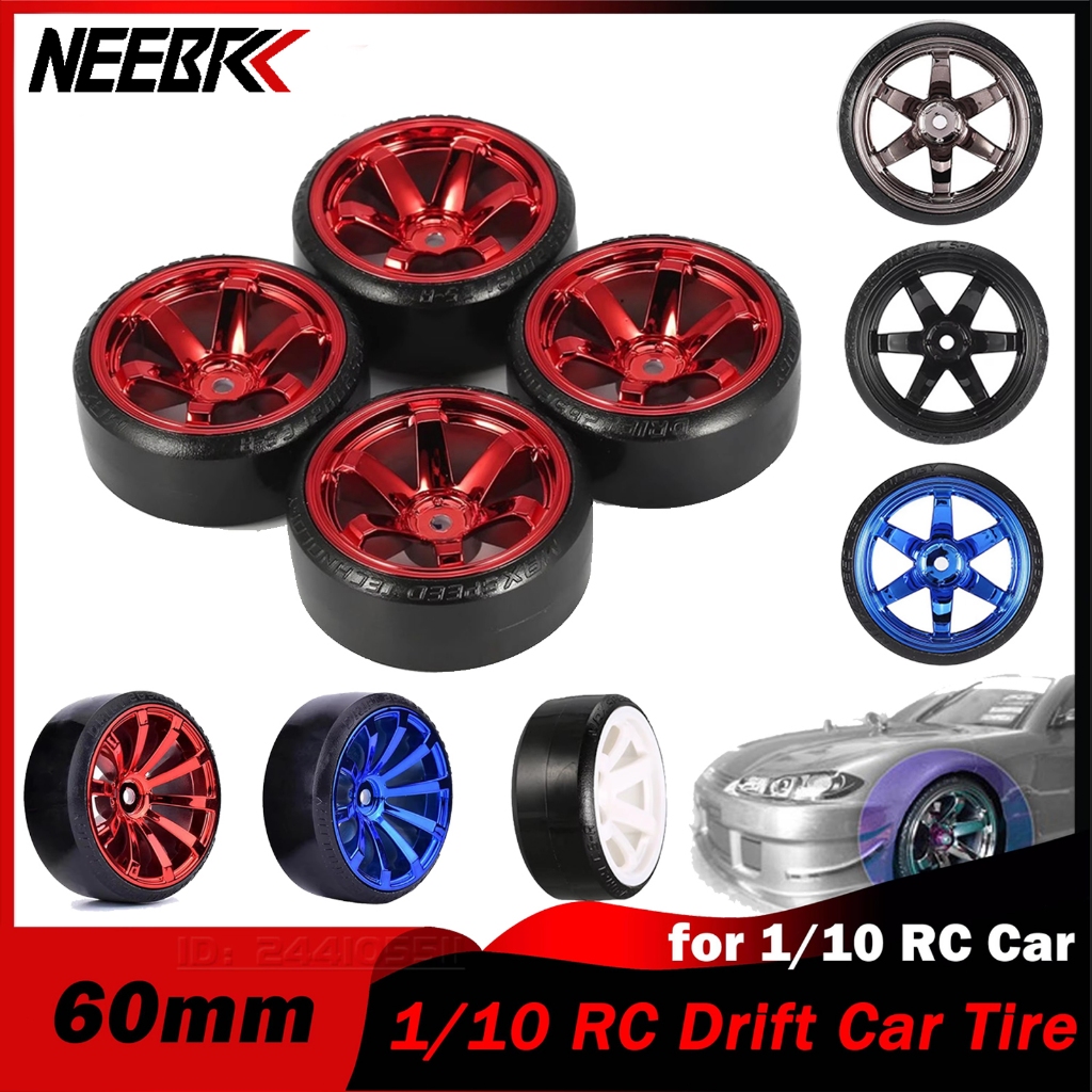 Nebrc 4PCS 60 มม.1/10 RC Drift รถยางชุดพลาสติกแข็งล้อ Hub Rim Tyre สําหรับ Kyosho MST Yokomo 3Racing HSP Tamiya DS5 Wltoys USUKANI