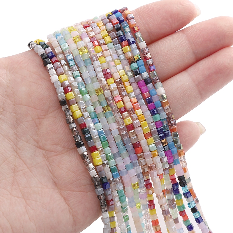 2 มม.180 ชิ้น/ถุง 45 ซม./String แก้วตัดพื้นผิวชุบสีหลายสีผสม -สีสแควร์ลูกปัดสําหรับเครื่องประดับทํา DIY สร้อยข้อมืออุปกรณ์เสริม