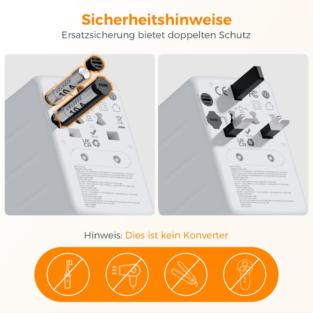 TESSAN หัวแปลงปลั๊กต่างประเทศ Universal Travel Adapter 30W/65W/100W มาพร้อม ช่อง USB-C และ USB-A - รูปที่ 5