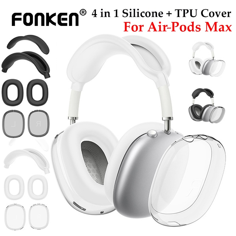 Fonken 4 in 1 ซิลิโคน TPU Clear Cover Case กันกระแทกหูฟังสําหรับ AirPods Max