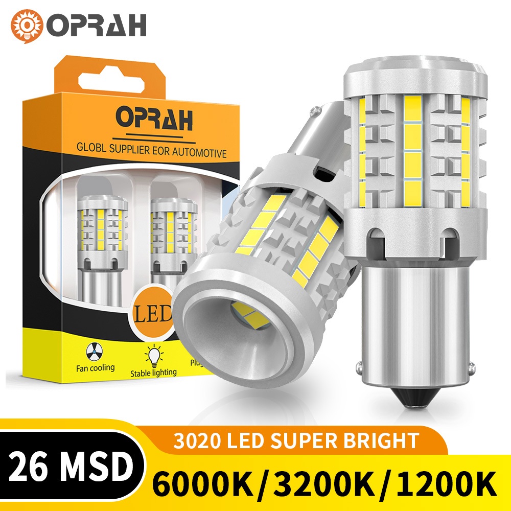 Oprah 2 ชิ้น 1156 BA15S P21W 1156 BAU15S PY21W T20 7440 W21W LED Super Bright ไฟเลี้ยว 3020EMC 26SMD ไฟท้าย LED ไฟเบรคย้อนกลับหลอดไฟรถรถอุปกรณ์เสริม