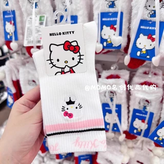 Miniso HelloKitty ถุงน่องโบว์เพชรร้อนสีขาว ถุงเท้าปัก Hello Kitty น่ารัก