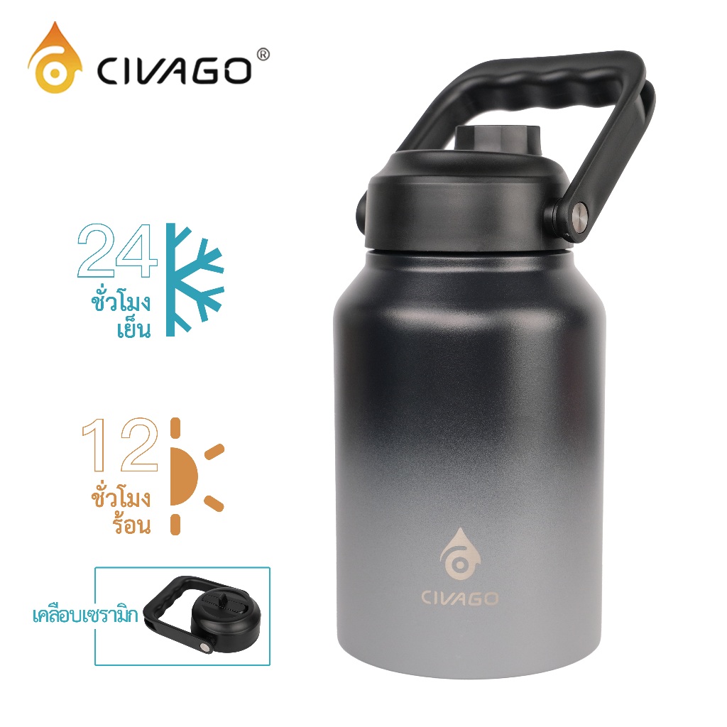 CIVAGO（64oz/1920ml）ปากกว้างพร้อมฝาปิดกีฬาแก้วฉนวนสูญญากาศขวดน้ําดื่มร้อนและเย็น