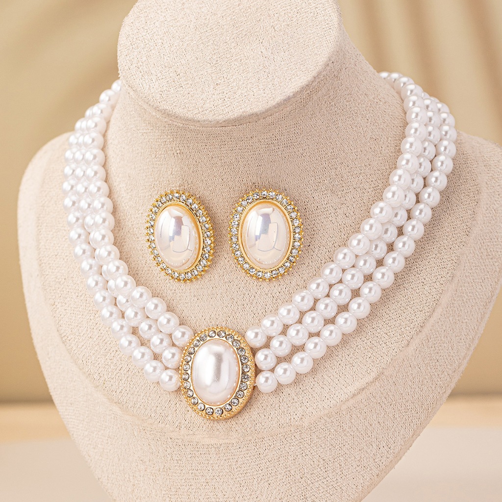 [การซื้อสูง] ฝรั่งเศสย้อนยุคกลิ่นหอมขนาดเล็กสร้อยคอมุกสามชั้นแฟลชมุกชุดแต่งงานโซ่กระดูกไหปลาร้าสําหรับผู้หญิงคอหุ้นใ - รูปที่ 5