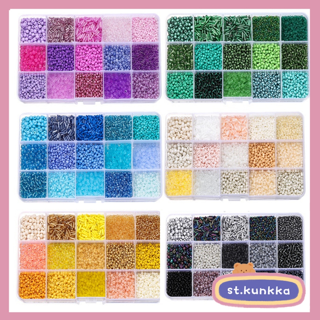สีทึบ/โปร่งใส/ครีมข้าวลูกปัดชุดกล่อง15สีลูกปัดวัสดุกล่อง2มิลลิเมตรข้าวลูกปัดชุดกล่อง ทําเอง ทําด้วยมือ